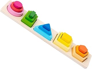 Totority 1 セット 木製の幾何学的なおもちゃ 木製就学前のカラフルな形のパズル の木製パズルのおもちゃ 木の形に合うおもちゃ 幾何学形状認知 木製の積み木 Colorful