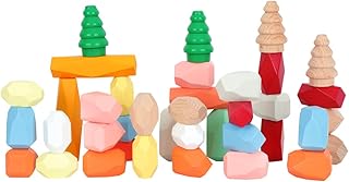 Homraku 木製バランスゲーム ボードゲーム 立体パズル 石の形ブロック 積み木 ドミノブロック テーブルゲーム 子供も大人も老若男女楽しめる おもちゃ (プレミアムカラー)