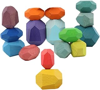 Totority 16個 ジェンガ 積み重ねる 子供の認知遊具 積み石 子供のスタッキングゲームのおもちゃ 就学前のスタッキングブロック バランス石 背の高い積み木 Colorful 木製