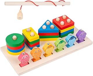 Totority 1 セット 積み木釣りおもちゃ cute 木製釣り遊具 親子インタラクションおもちゃ 知育学習 漫画の釣り板のおもちゃ 早期教育 手と目の調整おもちゃ Colorful