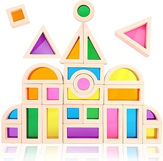 CORPER TOYS クリア 積み木 虹の色の積み木セット 25PCS アクリル おもちゃ 木製 ブロック カラフル 虹色 モンテッソーリ 立体パズル 子供 誕生日 プレゼント クリスマス