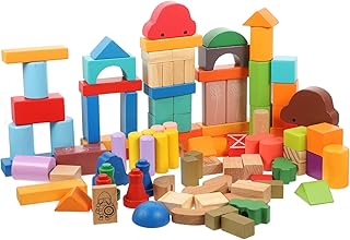 JOINPAYA 100個 インテリジェンス ジオメトリック ブロック 積み木の学習 幼児用の積み木 木のブロックを組み立てる 教育用の構成要素 ビルディングブロックのおもちゃ 木製