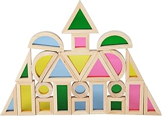 カラーブロック、木製積み木 | 24X 木製レインボースタッカーキャッスルブロック - 教育用幾何学ビルディングブロック、インタラクティブな就学前学習おもちゃ、男の子、女の子向け4+、細かい運動能力
