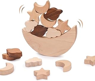 let's make バランスゲーム 木製 無塗装 木製 知育おもちゃ つみき ベビー 赤ちゃん 子供 早期開発 女の子 男の子 １歳 ２歳 集中力 指先訓練 誕生日 出産祝い プレゼント（9点セット-星）