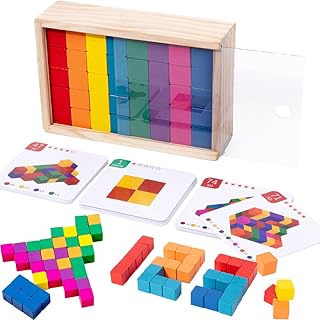 Bajoy 積み木 脳トレ 知育玩具 空間認識 数学スキル 立体パズル 木製おもちゃ 80PCS大容量 お題カード40枚 木製収納ケース付き 3歳以上 子供 小学生 大人 高齢者 プレゼント