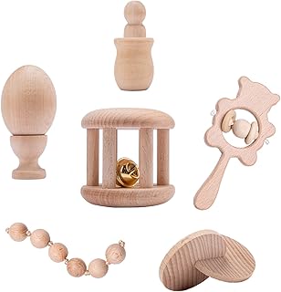 Promise Babe ガラガラ ラトル 6点セット 木製 赤ちゃん おもちゃ 天然無塗装 木のおもちゃ モンテッソーリ 赤ちゃん 子供 クリスマスプレゼント 新生児贈り物 おままごと ギフト 出産祝い プレゼント