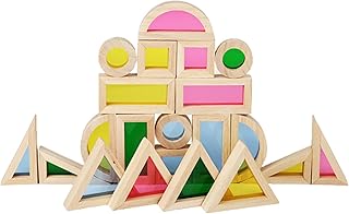 木製ブロックセット - ra用の幾何学的なブロック形状の選別機 |レインボーブロック、24個の木製レインボースタッキングキ木製積み木 ャッスルブロック、就学前の学習おもちゃ