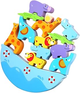 Totority 1 セット タンブラー積み木 建物積み上げゲーム バランススタッキングおもちゃ おもちゃを積み重ねる幼児 親子インタラクティブおもちゃ 動物の形をした積み木 Sky-blue 木製