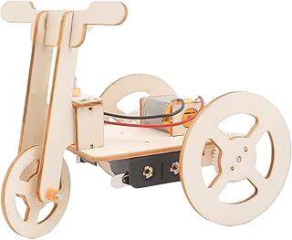 Yukelu 三輪車組み立てキット、木製組み立てブロック | 木製パズル 3D 電動三輪車 | 積み木おもちゃ、科学実験おもちゃ、教材、子供用木製組み立てセット