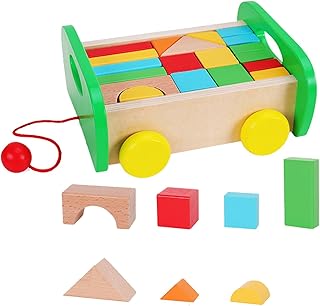 木製積み木,木製積み木 | キッズウッドブロックブロック組み立ておもちゃ - 就学前の学習アクセサリー、教育用スタッキングブロックおもちゃ、男の子、女の子、子供用のスタッキングカーブロック