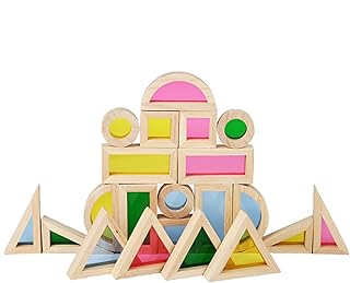 レインボーブロック、アクリルブロック幼児, アクリルブロック24X 木製レインボースタッキングおもちゃ, 就学前の学習おもちゃ、幾何学的な積み木形状選別機、男の子、女の子向け 4+、色認識