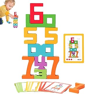 Yulokdwi ブロック番号 1 ～ 10、子供用ブロック番号おもちゃ - 木製スタッキング積み木,1-10 数字ゲームバランスおもちゃ、スタッキングゲーム 天然木製感覚ブロック 3歳以上の子供向け