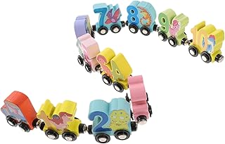 Totority 1 セット 幼児向けの木製デジタル積み木車のおもちゃ デスクトップオーナメント 木の動物の電車のおもちゃ 動物の色を認識するおもちゃ 組み立て式電車のおもちゃ 認識