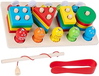 Totority 1 セット 積み木釣りおもちゃ のインタラクティブおもちゃ 木製の釣りゲームのおもちゃ マッチングおもちゃ 面白い釣りゲームのおもちゃ 漫画の釣りのおもちゃ Colorful