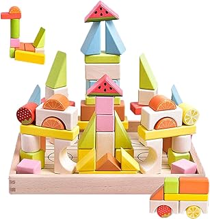 Button Moon 積み木 モンテッソーリ おもちゃ 木製 56PCS カラフル 立体パズル 図形勉強 色認識 子供 知育玩具 誕生日 クリスマス プレゼント 入園祝い 女の子 男の子おもちゃ