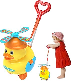 幼児用プッシュおもちゃ、幼児用ウォーカープッシュおもちゃ - 小さな黄色いアヒルの幼児用歩行器 | 早期学習用押しおもちゃ、クシャクシャ音の出る歩くおもちゃよちよち動作、歩き方の学習