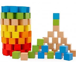 Sasuga 木製 立方体 積み木 100個 キューブ ブロック 知育玩具 幼児 大人 教材（カラフル）)