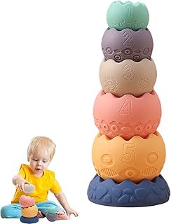 Promise Babe 赤ちゃん 積み木 卵形 シリコン 6pcs 音出る 出産祝い 減圧グッズ ソフトブロック 知育玩具 柔らかい 誕生日プレゼント お風呂 子供 1歳以上