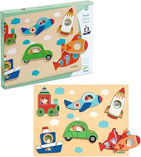 DJECO ジェコ ククブーン 木製パズル 乗り物 知育玩具 型はめパズル 車 電車 木製 赤ちゃん 子供 積み木 モンテッソーリ 1歳 0歳 18か月 クリスマス (DJ01063)