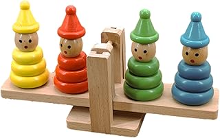 Cxiskyu 積み木を積み上げる、積み木ゲーム,ピエロバランスビルディングブロック木製スタッキングおもちゃ | リングビルディングおもちゃ 就学前運動能力教育玩具 女の子用