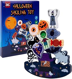 積み木 積み木 | 積み木木製のハロウィーン クリスマス バランスおもちゃ | 家庭、アウトドア、学校、旅行用の天然木の教育用バランスおもちゃ