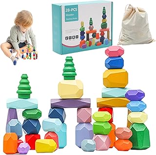 木製選別スタッキングロックストーン、感覚ビルディングブロック子供用,ウッドバランススタッキングストーン男の子用木製選別積み木石キット | 感覚ビルディングブロック 男の子、女の子、子供、幼児向け