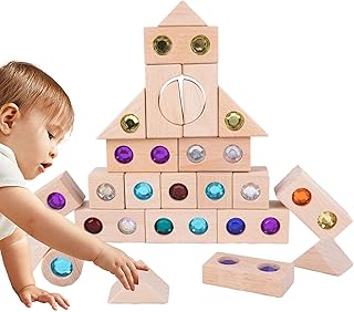 木製積み木セット、レインボーアクリルブロック,子供用スタッキングおもちゃ 50 個 | モンテッソーリ教育スタッキングおもちゃ、就学前学習用半透明レインボービルディングブロックおもちゃ