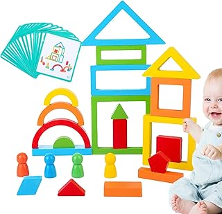 木製レインボー積み木、レインボー積み木 | レインボー 積み木Brain Games インテリジェンスおもちゃ | 早期教育幾何学的形状スタッキングブロック就学前学習おもちゃ 3-5 歳幼児 STEM 感覚おもちゃ