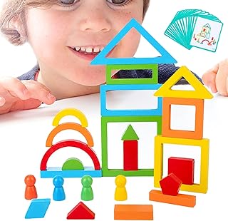 木製レインボースタッキングおもちゃ - 木製レインボー積み木、積み木パズルおもちゃ | ビスタプリント就学前学習活動幾何学的形状ビルディングブロック STEM 感覚おもちゃ 3-5 歳の子供のため