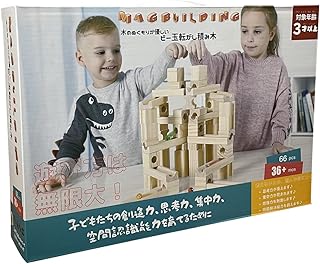 Mag-Building 知育玩具 積み木 おもちゃ ビー玉 転がし 音が鳴る積み木 立体 パズル 木製 ブロック 出産祝い 入園 3歳 4歳 5歳 誕生日 クリスマス プレゼント スロープトイ 小学生 子供 指先知育 図形 算数 学習 受験 モンテッソーリ 教育玩具 (66pcs)