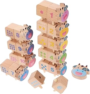 Totority 1 セット 木製の積み重ねおもちゃ 積み木のおもちゃ 農場の動物ブロック 形状認識ブロック ブロックを数える モンテッソーリ数字のおもちゃ ファインモーターゲーム 積み木積みゲーム
