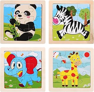 木製パズル 型はめパズル 4枚セット 6種類シリーズ 知育玩具 木製のジグソーパズル 脳トレ 積み木 形合わせ モンテッソーリ玩具 色認知 形認識 早教発育 注力訓練 暇つぶし 祝日 新年 誕生日 ギフト 赤ちゃん 子供 (シマウマ+ゾウ+パンダ+キリン)