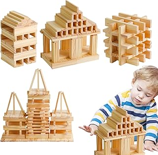 Hopcvem 幼児用積み木、子供用組み立ておもちゃ,100 個のビルディングブロック木製ビルディングセット | 教育用建築板、建設玩具、子供用ファインモーター玩具