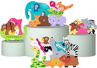 OTONOPI 木製パズル 動物の積み木 バランスゲーム 形合わせ モンテッソーリ パズル 木のおもちゃ 立体パズル 型はめパズル 知育玩具 形状認識 キッズスタッキングおもちゃ バランススタッキングおもちゃ 女の子 男の子 誕生日 入園お祝い クリスマス プレゼント 27PCS 6+