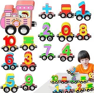 木製磁気列車セット、木製磁気番号列車 - 教育用色認識電車おもちゃ,3～6歳向けの子供の積み木おもちゃは色の認知を高めます