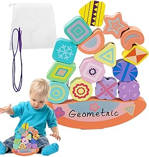 木製積み木おもちゃ、木製積み木 - ストリングブロックおもちゃ - 教育的バランスを保つアクティビティ玩具、未就学児向けの細かい運動能力を養うゲーム