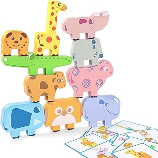 Shinse 積み木 動物 バランスゲーム スタッキングおもちゃ 木製 モンテッソーリ 知育玩具 集中力 指先訓練 想像力 創造力 男の子 女の子 1歳 2歳 3歳の子供が見守りで遊ぶ 誕生日 クリスマス プレゼント ギフト 入園お祝い
