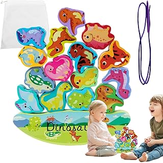 木製積み木おもちゃ、木製積み木,子供用糸通しおもちゃ - スタッキングブロックバランスゲーム、3歳以上の子供向けの細かい運動能力のおもちゃ