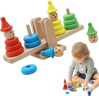 木製積み木 - 子供の古典的なおもちゃ、積み重ね積み木 |ピエロスタッキングおもちゃ木製バランスビルディングブロック、リングビルディングおもちゃ就学前の運動能力教育玩具, 子供の古典的なおもちゃ