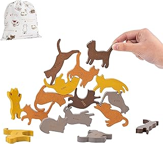 Shinse 積み木 猫ちゃん 16匹入り バランスゲーム 木のおもちゃ モンテッソーリ 知育玩具 子供から大人まで 簡単そうで難しい