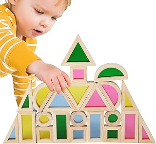 カラーブロック、木製積み木 | 24X 木製レインボースタッカーキャッスルブロック,おもちゃスタッキングブロックセット、子供向け教育就学前学習おもちゃ色認識形状分類