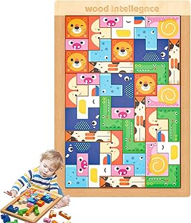 子供用積み木、木製積み木, ビスタプリント スタッキングおもちゃ動物木製積み木, 知育玩具 子供向けクリエイティブパズル組み立て玩具