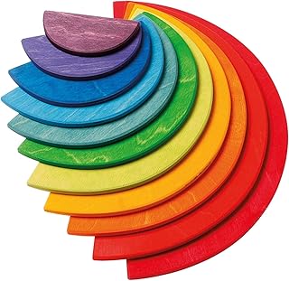 グリムGRIMM'S 玩具 おもちゃ 知育玩具 木製 積み木 見立て遊び ボード 高さ18.5×幅37×厚み0.8cm(最大パーツ) レインボーセミサークル