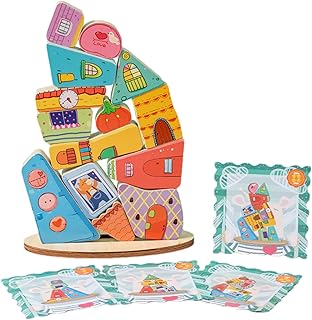 子供向け積み木、子供向け積み木ゲーム, キッズビルディングブロックゲーム女の子向け木製感覚スタッキングおもちゃボードゲーム, 積み木を積み重ねる家庭、アウトドア、旅行、車用バランスブロック卓上ゲーム