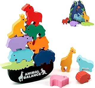 Shinse 積み木 バランスゲーム 知育玩具 木のおもちゃ カラフル モンテソッリー 幼児教育 集中力 早期開発 赤ちゃん 子供 収納袋付き 動物