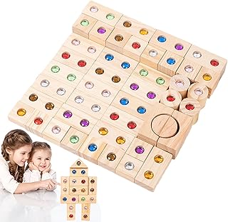 木製積み木セット - 木製スタッキングゲーム - レインボースタッキングブロック |天然木の組み立てセット、耐久性のあるレインボースタッキングタワーゲーム、3歳以上の幼児向けのアクリルブロック構造