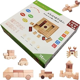 tanoshimu 積み木 知育玩具 おもちゃ 木のおもちゃ パズル つみき 積木 木製 無着色 赤ちゃん 1歳 2歳 3歳 誕生日プレゼント 出産祝い クリスマス 入園 お祝い 学習 モンテッソーリ 教育玩具 ブナ材 (31pcs)