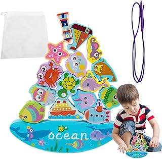 木製積み木おもちゃ、木製積み木 | ストリングブロックおもちゃ | 就学前の学習ゲーム、教育バランスを保つアクティビティの男の子と女の子向けのおもちゃ