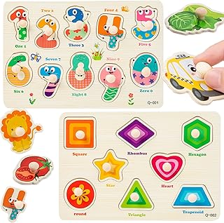 NITUTUO 木製パズル 型はめパズル かたはめパズル 積み木 形合わせ 形認識 知育玩具 モンテッソーリおもちゃ 木のおもちゃ 赤ちゃん 子供 おもちゃ 出産祝い ギフト プレゼント（形と数字）