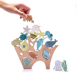Promise Babe 積み木 ブロック 17点セット バランスゲーム 木製 おもちゃ 赤ちゃん 海洋世界 海洋生物 子供 インテリア 玩具 早期開発 １歳 ２歳 集中力 指先訓練 パズル 出産祝い 誕生日 プレゼント